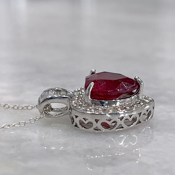 Ruby & Topaz Sterling Silver Heart Pendant Necklace - Picture 5 of 14